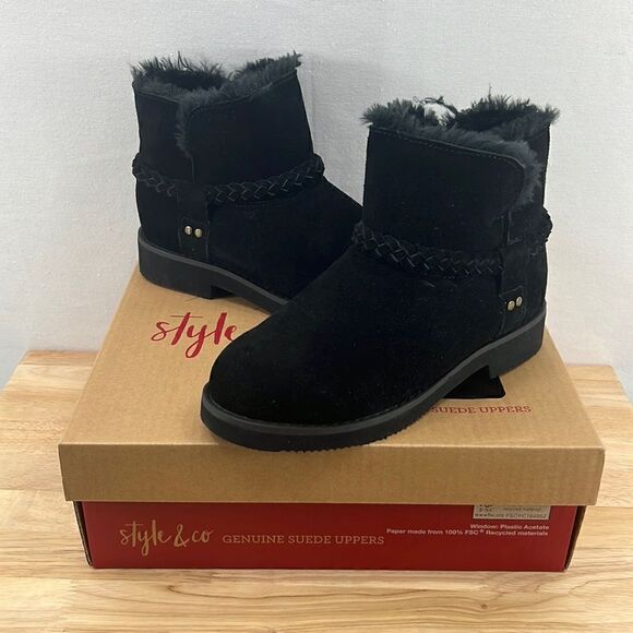 Style & Co Kaii Cold-Weather Ankle Booties- Black- Size 6 M- NIB - Picture 1 of 7